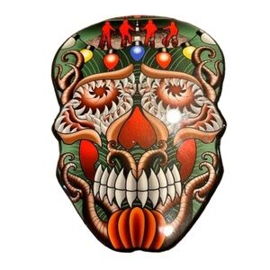 SIGNED Sugar Skull Tattoo Wall Plaque Artist Jeremy Hulett 8.5”x6.5”. RARE